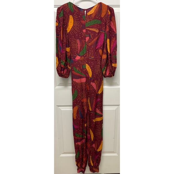 NWT Farm Rio Wrap Jumpsuit Red printed size XS Boho Tropical preppy - Picture 11 of 13